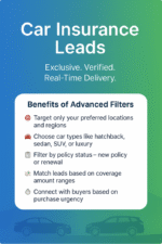 Exclusive Car Insurance Leads in India with advanced filters – target locations, car types, policy status, coverage amount, and urgency of purchase.